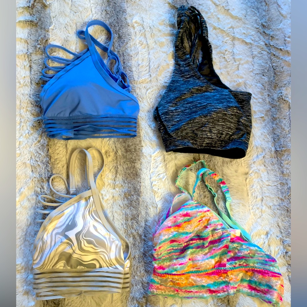3 Large Victoria’s Secret Sports bras, 1 Pink lace bralette large in juniors
